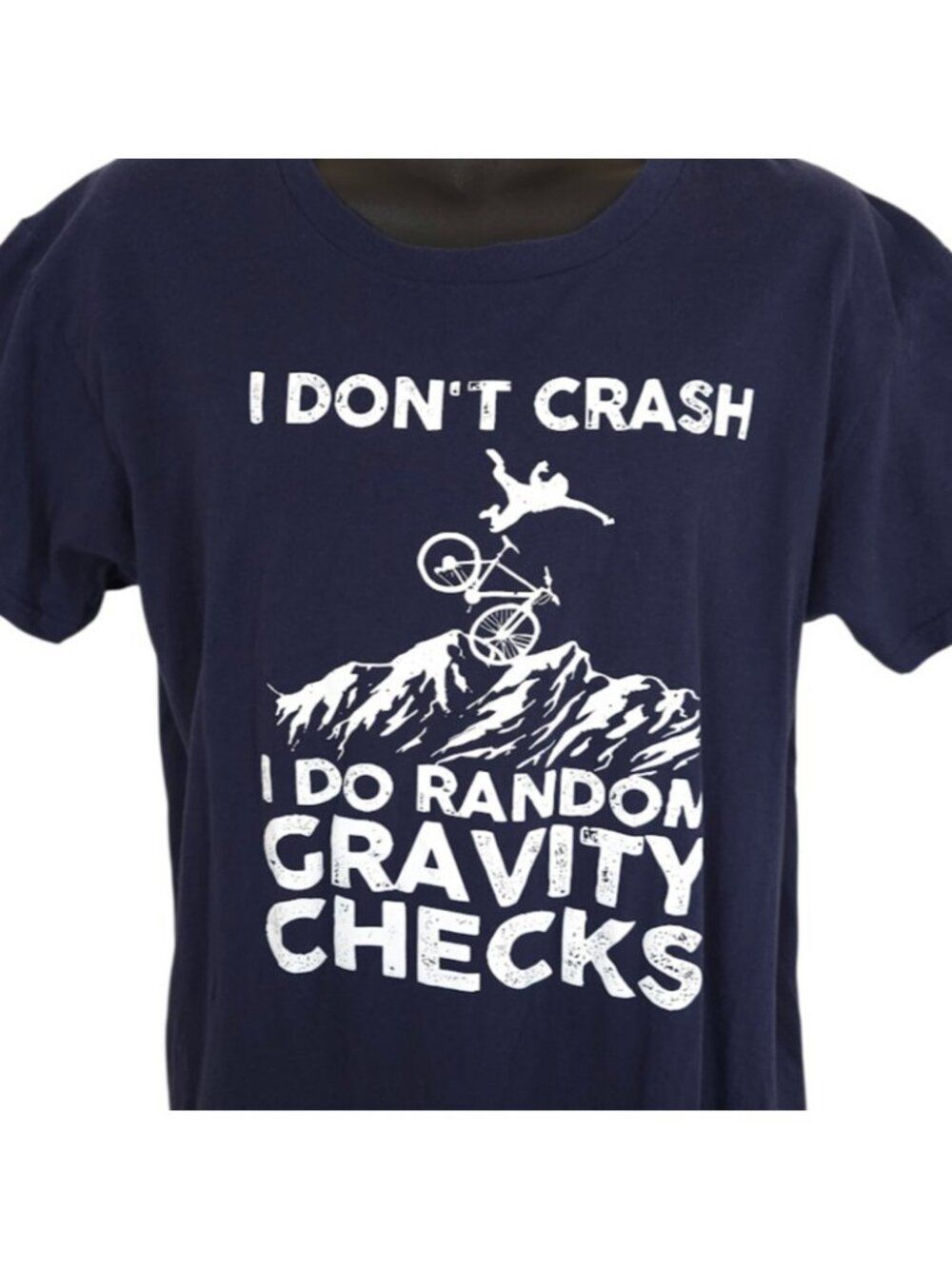 Mountain Biking T Shirt Mens Size Large Blue MTB I Dont Crash Gravity Checks
